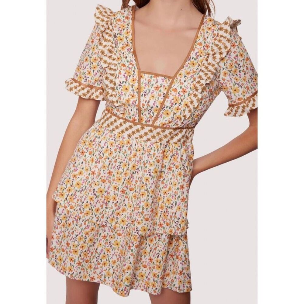 NWT Lost + Wander Spring Sunrise Floral Mini Dress Ruffle Cottagecore Small Boho